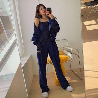 Embroidered Velvet Wide-leg Pants