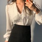 Long-sleeve Lace Panel Blouse / Mini Sheath Skirt