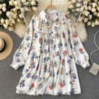 Long-sleeve Shirt A-line Dress White - One Size
