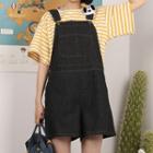 Dungaree Shorts With Dog Brooch Dark Gray - One Size