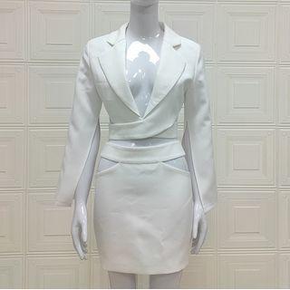 Set: Cut-out Cropped Blazer + Mini Pencil Skirt