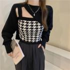 Houndstooth Cropped Tank Top With Plain Cape