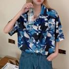 Short-sleeve Tie-dyed Shirt Blue - One Size