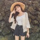 3/4-sleeve Perforated Knit Jacket