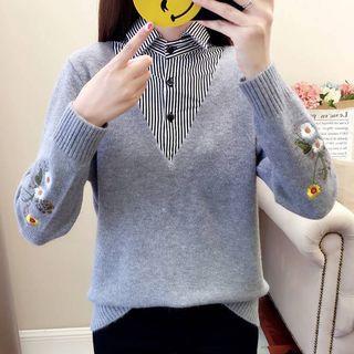 Embroidered Mock Two-piece Sweater