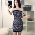 Printed Strapless Mini Sheath Dress As Shown In Figure - One Size