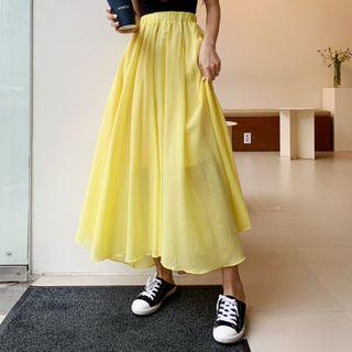 Vivid-color Maxi Flare Skirt