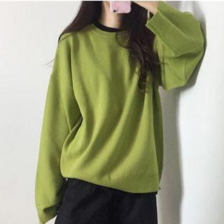 Oversize Long-sleeve Knit Top / High-waist Wide-leg Pants