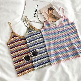 Color-block Striped V-neck Knit Strap Top