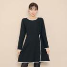 Zip-back Contrast-trim A-line Dress