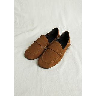 Square-toe Foldable Faux-suede Loafers