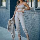 Set: Plain Mini Crop Camisole Top + Plain Sweatpants