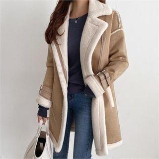 Buckle-trim Faux-suede Coat
