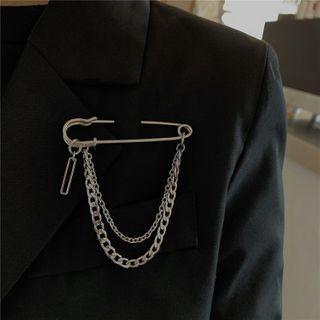 Chain Safety Pin Brooch Black - One Size