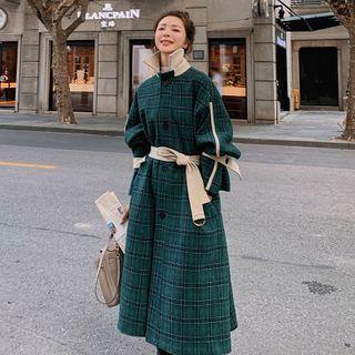 Color Block Single Breasted Plaid Trench Coat