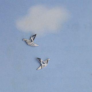 Origami Crane Sterling Silver Earring 1 Pair - Silver - One Size