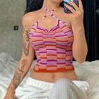 Halter-neck Checkered Cropped Camisole Top