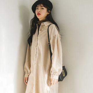 Slit-side Corduroy Shirtdress