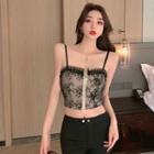 Lace Cropped Camisole Top Black - One Size