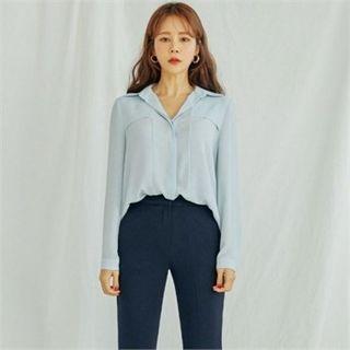 Flap-trim Chiffon Blouse