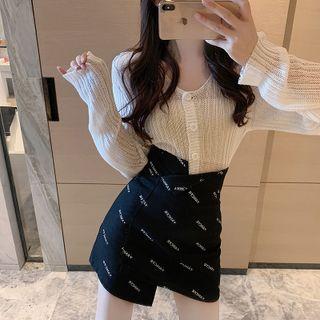 Lettering Mini Pencil Skirt / Cardigan