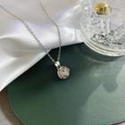 Flower Rhinestone Pendant Necklace 1pc - Silver - One Size