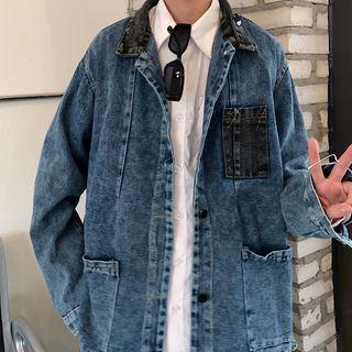 Long-sleeve Color Block Panel Denim Jacket