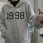 Couple Matching Number Embroidered Hooded Zip Jacket