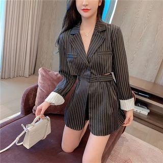 Striped Gather Waist Blazer