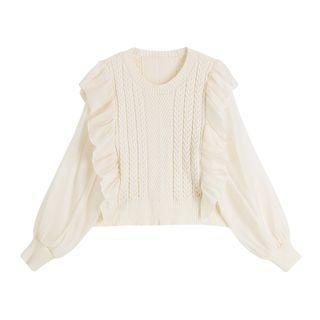 Ruffled Cable Knit Sweater Sweater - Beige - One Size