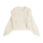 Ruffled Cable Knit Sweater Sweater - Beige - One Size