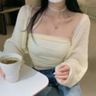 Choker-neck Shirred Camisole Top / Ribbed Cardigan