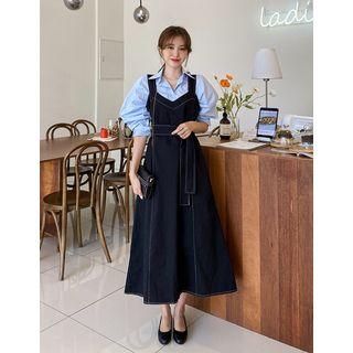 A-line Long Pinafore Dress With Sash