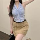 Sleeveless Button-up Blouse / Mini A-line Skirt