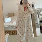 Long-sleeve Fruit Print Sleep Dress White - One Size