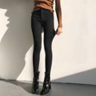 Plain Slim-fit High-waist Cropped Pants