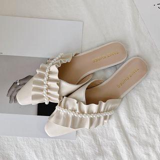 Ruffled Faux Pearl Mules
