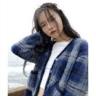 Plaid Cardigan Dark Blue - One Size