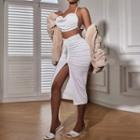 Set: Shirred Crop Camisole Top + Drawstring Midi A-line Skirt