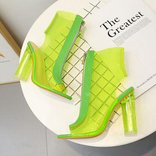 Peep Toe Clear Panel Zipper Heel Boots