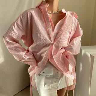 Mock Two-piece Striped Tie-strap Blouse