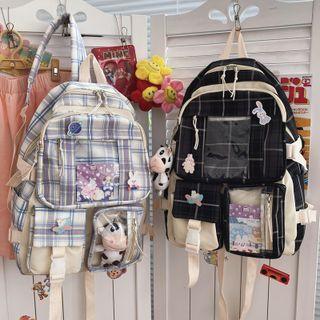 Pvc Pocket Plaid Backpack / Accessory / Set