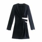 Long-sleeve V-neck Plain Cutout Dress
