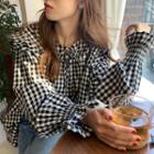 Gingham Tie-cuff Blouse