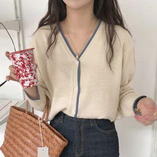 Contrast-trim Button-up Knit Top