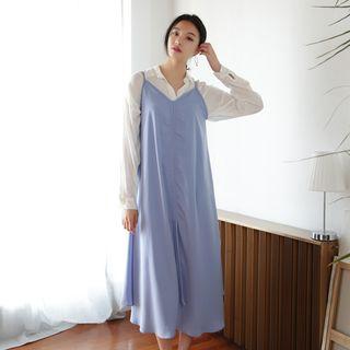 Spaghetti-strap Shirred-trim Long Dress