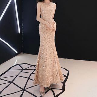 Sleeveless Sequined Mermaid Evening Gown / Sheath Evening Gown