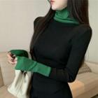 Contrast Trim High-neck Long-sleeve Knit Top