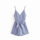 Striped V-neck Tie-waist Playsuit