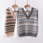 Set: Plain Shirt + Striped Knit Vest